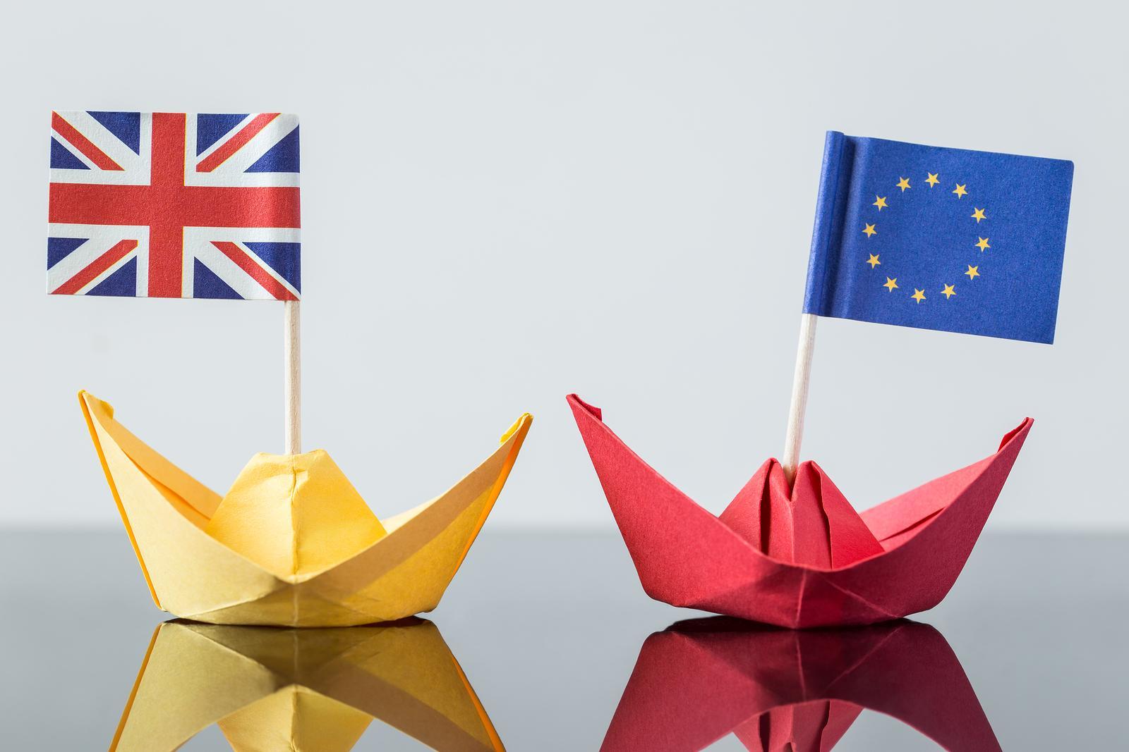 Paper Ship With British And European Flag